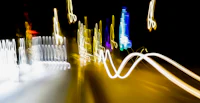 a blurry image of a city at night